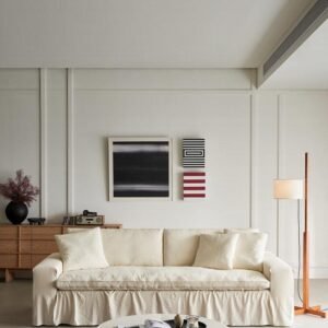 Linen Sofa, Removable Washable Cotton Linen Wabi-Sabi Style Small Living Room Three-Seater Straight Design.