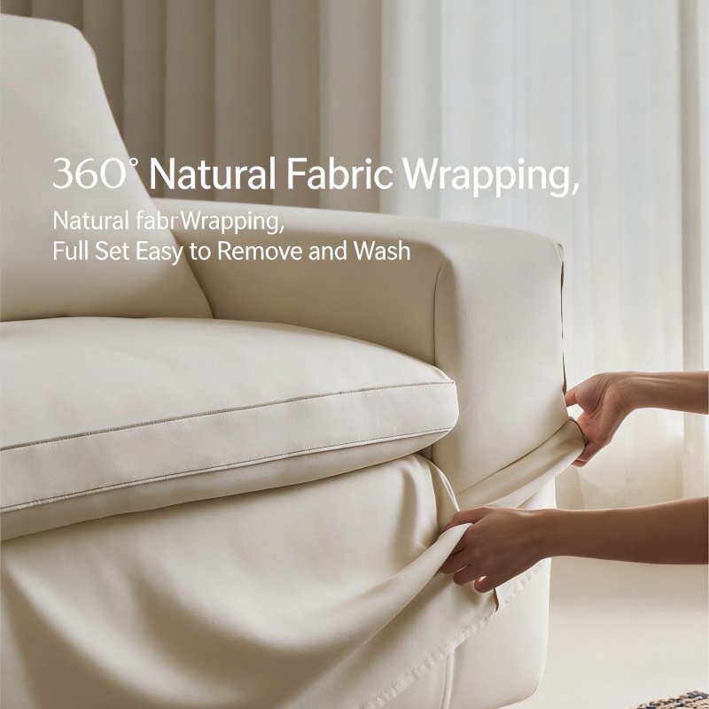 Linen Sofa, Removable Washable Cotton Linen Wabi-Sabi Style Small Living Room Three-Seater Straight Design.